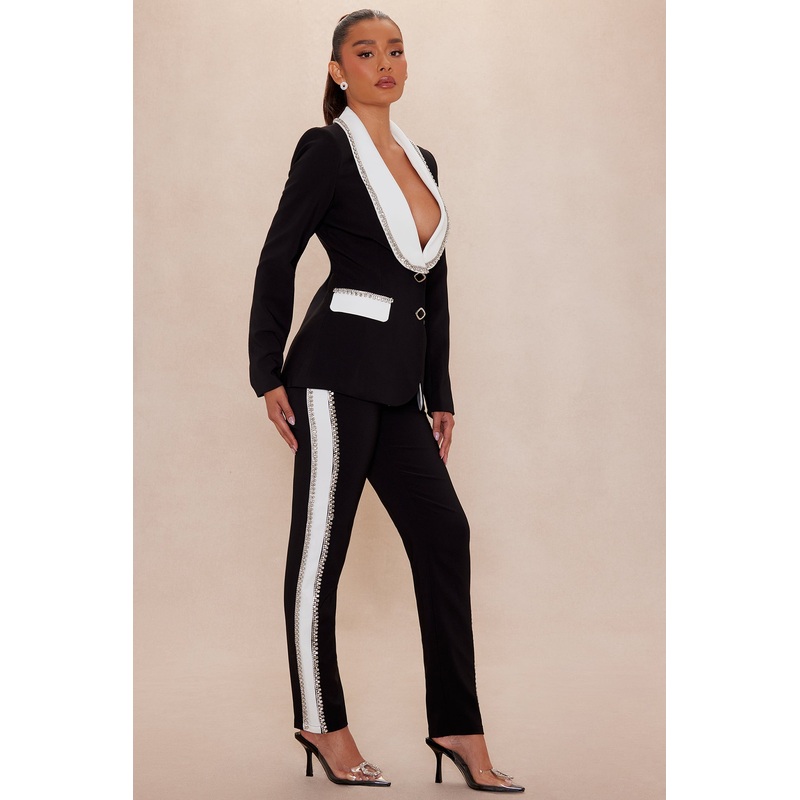 Riannon Rhinestone Embellished Pant – Black/White