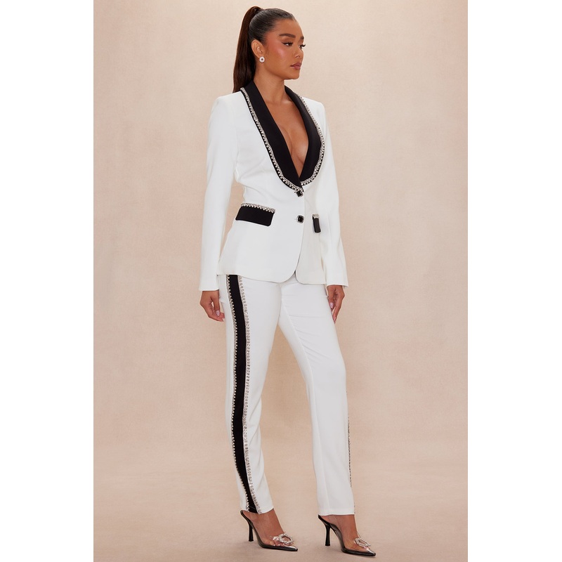 Riannon Rhinestone Embellished Pant – White/Black