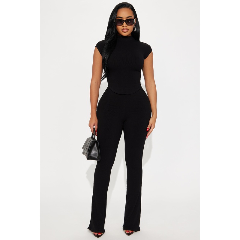 Valentina Snatched Straight Leg Pant Set – Black