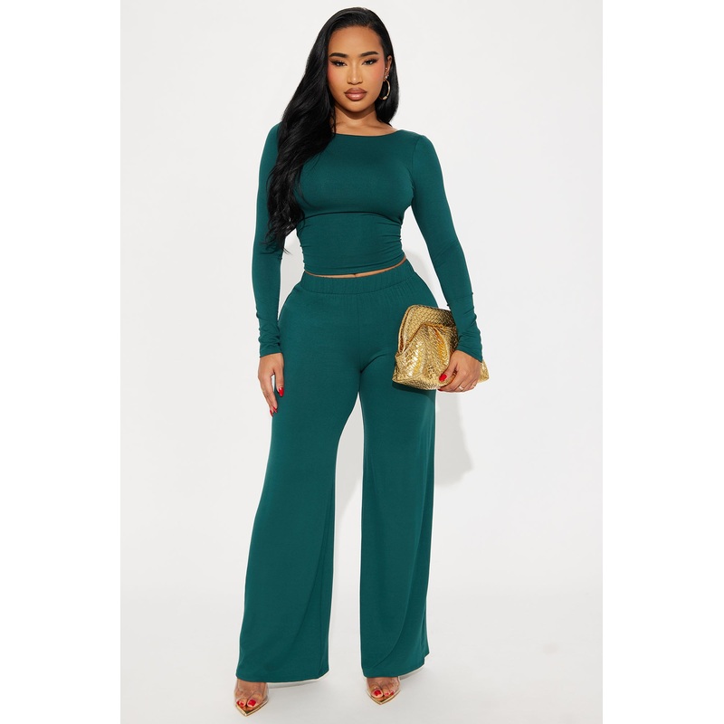 Your Best Bet Open Back Wide Leg Pant Set – Hunter