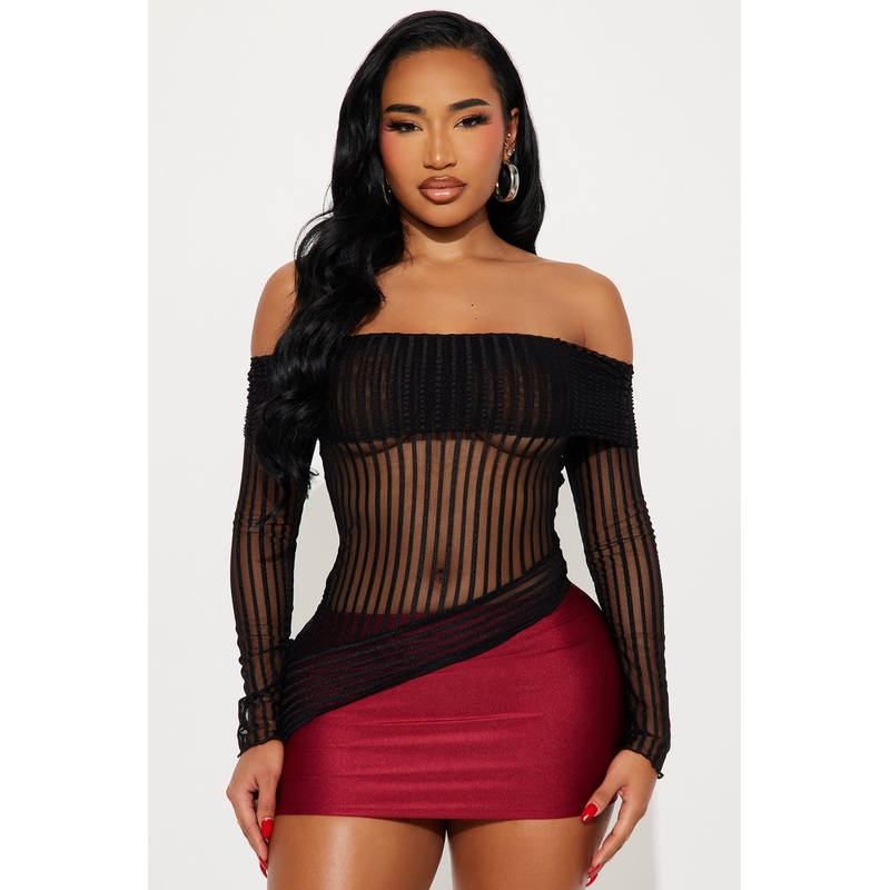 Addison Mesh Off Shoulder Top – Black
