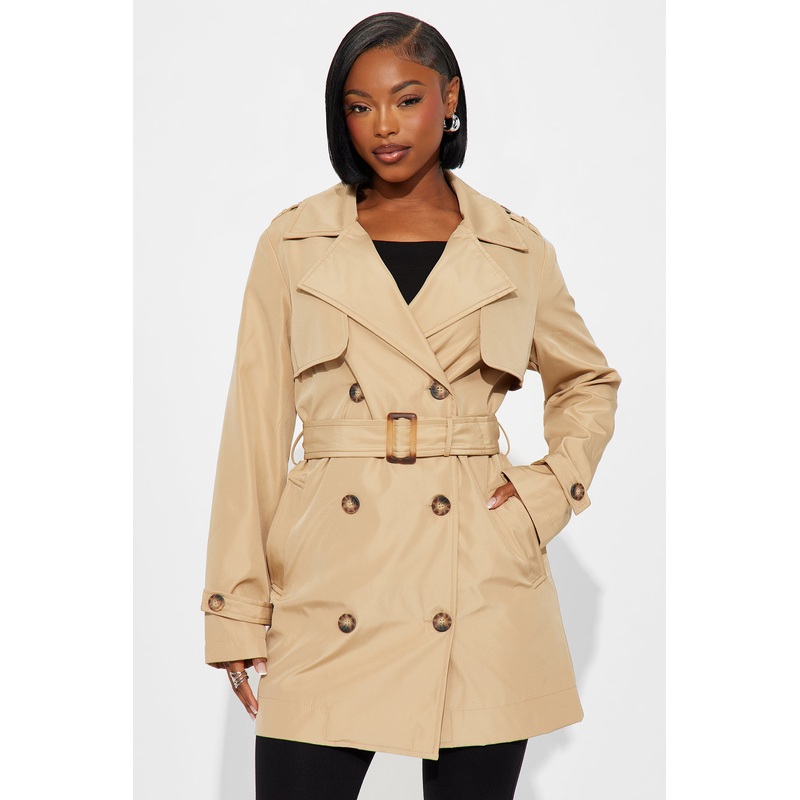 Avery Belted Nylon Trench Coat – Tan