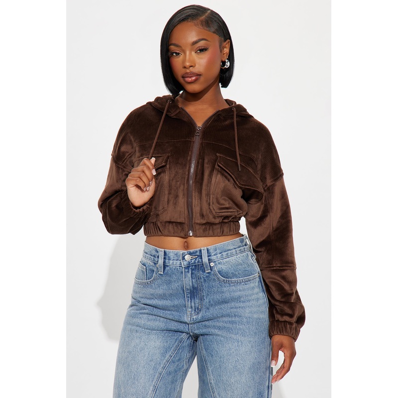 Ayesha Corduroy Cropped Jacket – Chocolate