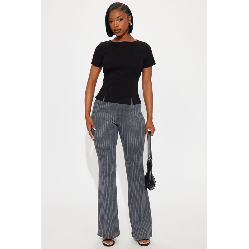 Booked And Busy Pinstripe Ponte Flare Pant 33 – Charcoal/combo