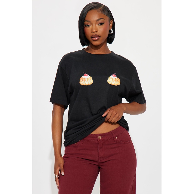 Cream Puffs Cropped Tee – Black