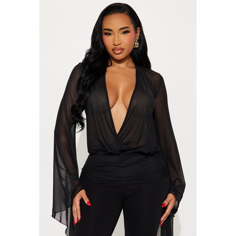 Darling Long Sleeve Mesh Top – Black