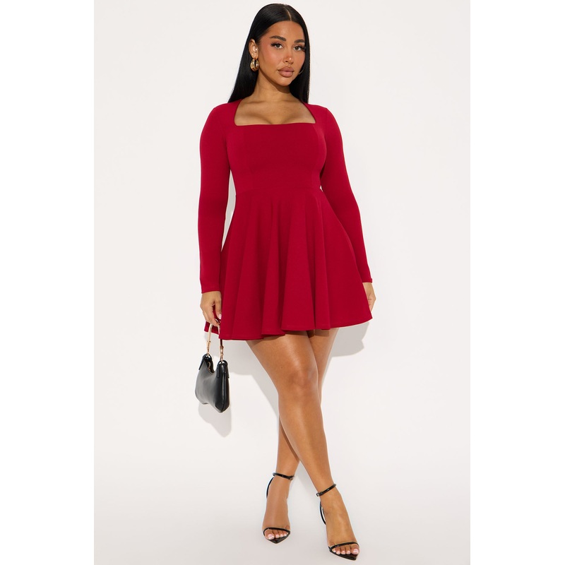 Alena Long Sleeve Mini Dress – Red