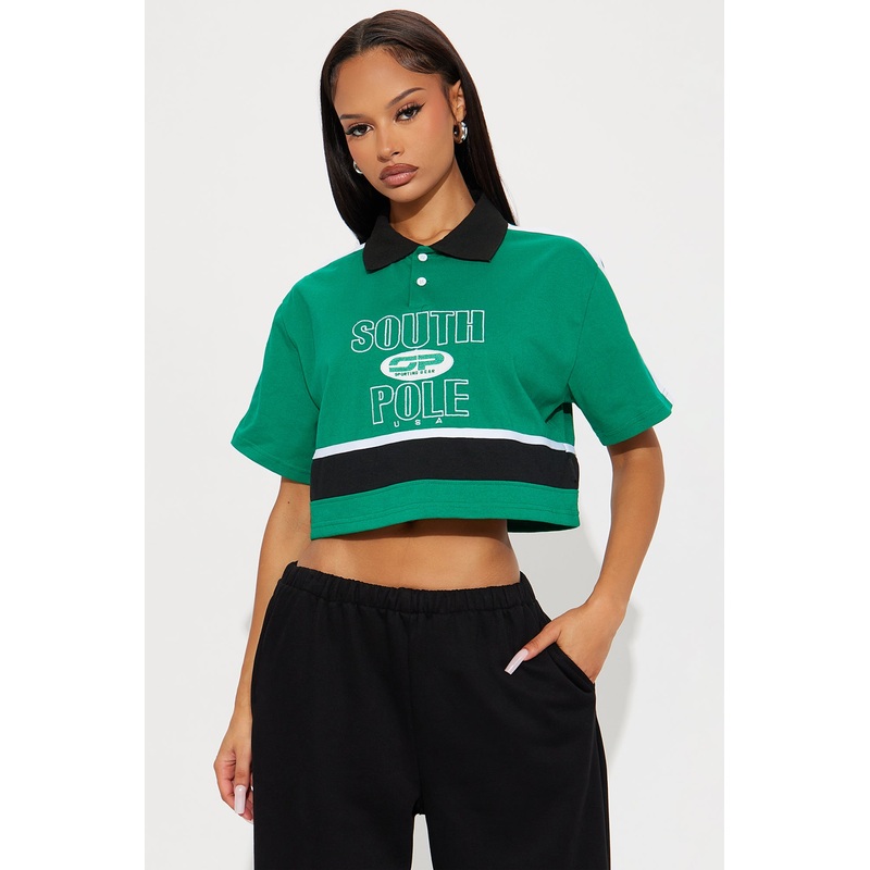 Southpole Legacy Polo Cropped Top – Green