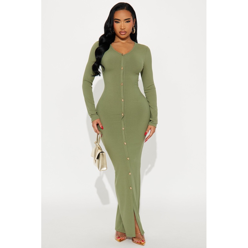 Weekend Vibin’ Ribbed Maxi Dress – Olive