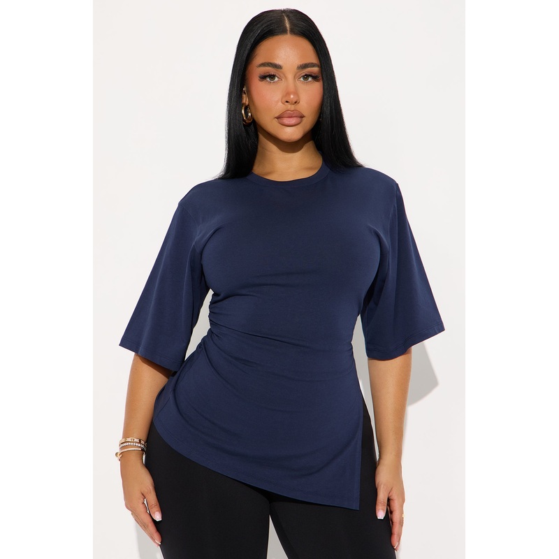 Winfred Short Sleeve Ruched Tshirt – Navy