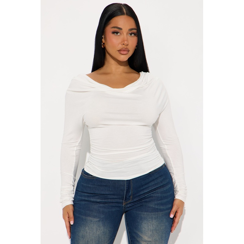 Yesenia Ruched Cowl Neck Top – White