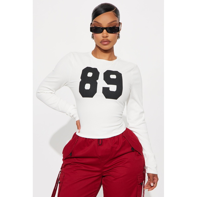 89 Ribbed Long Sleeve Baby Tee – White