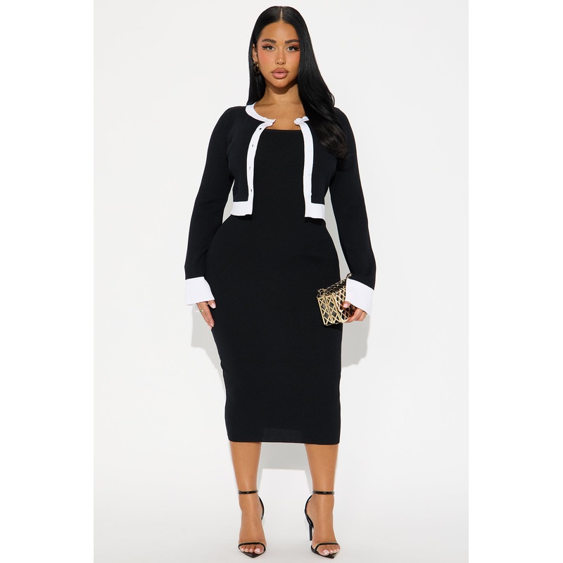 All I Want Sweater Midi Dress Set – Black/White