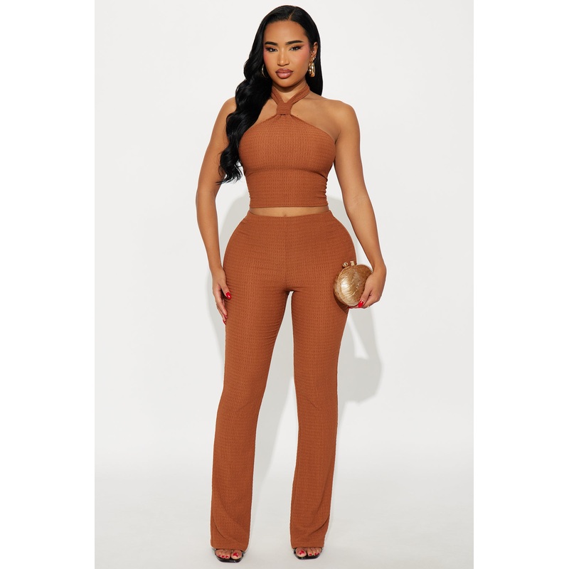 Ana Textured Halter Pant Set – Brown