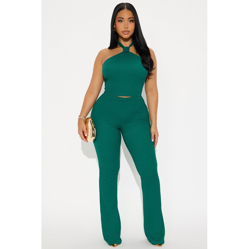 Ana Textured Halter Pant Set – Green
