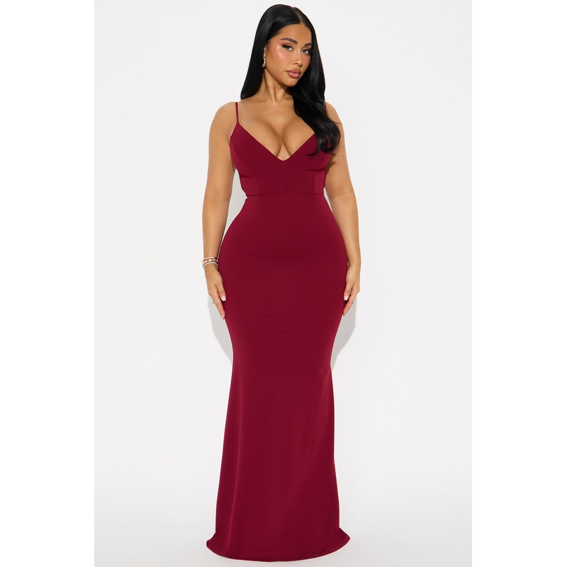 Arlette Backless Ruched Gown – Wine