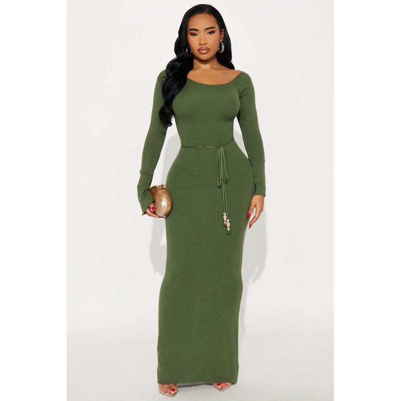 Attention Lover Sweater Maxi Dress – Olive