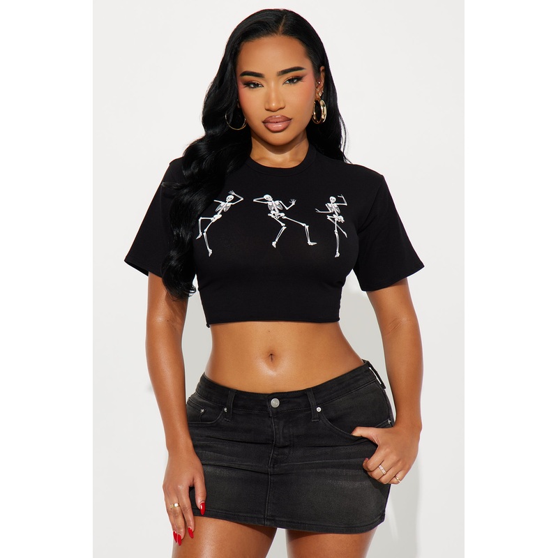 Boogie Bones Cropped Tee – Black