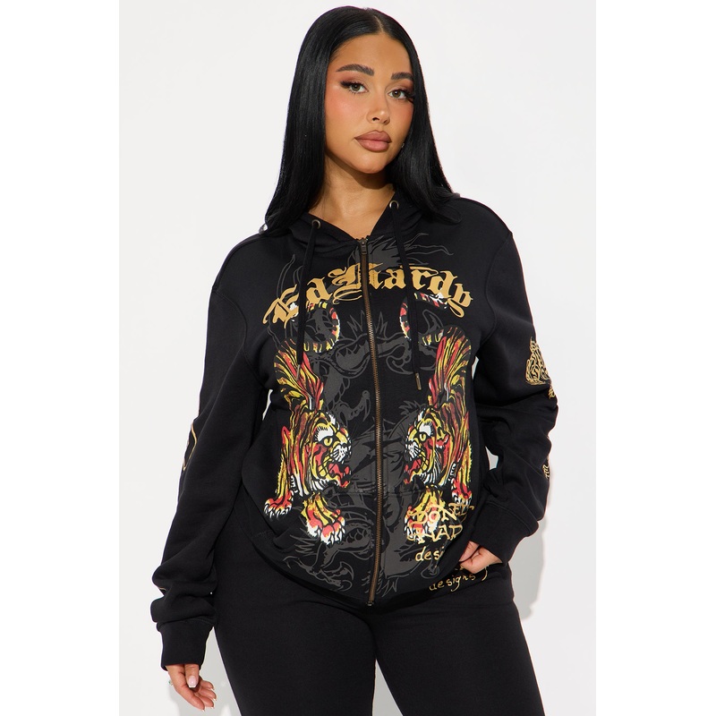 Ed Hardy Deja Vu Tiger Zip Up Hoodie – Black