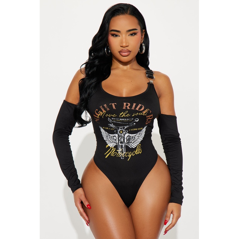 Night Rider Motorcycles Long Sleeve Bodysuit – Black