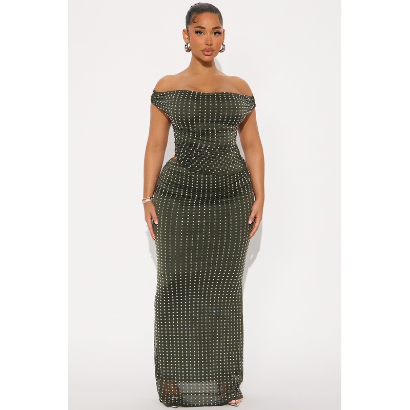The Main Show Embellished Mesh Maxi Skirt Set – Hunter