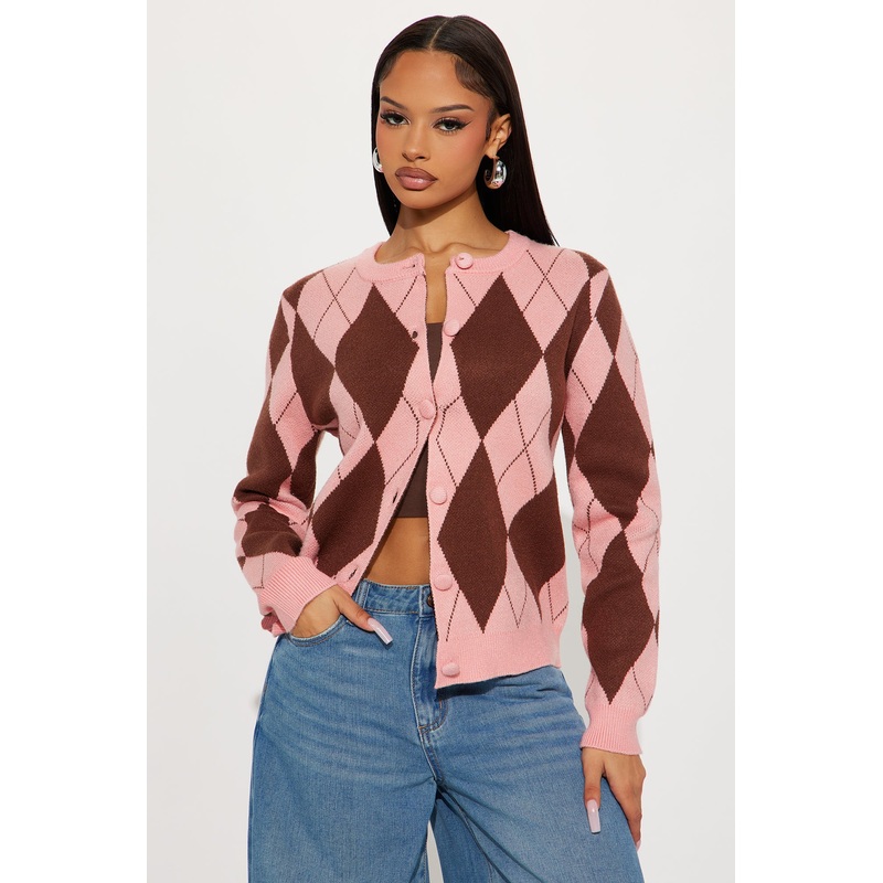 Argyle All Day Cardigan – Pink/combo