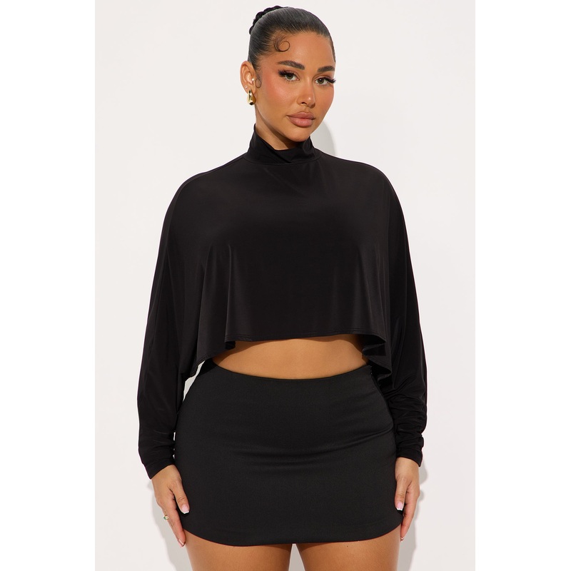 Come Around Top Long Mock Neck Top – Black