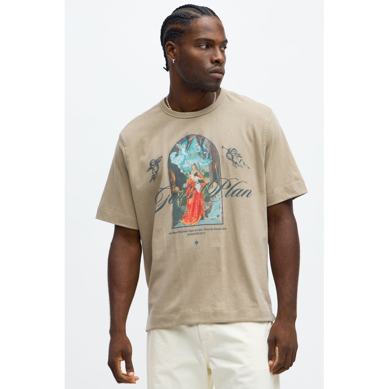 God’s Plan Never Fails Oversized Short Sleeve Tee – Stone