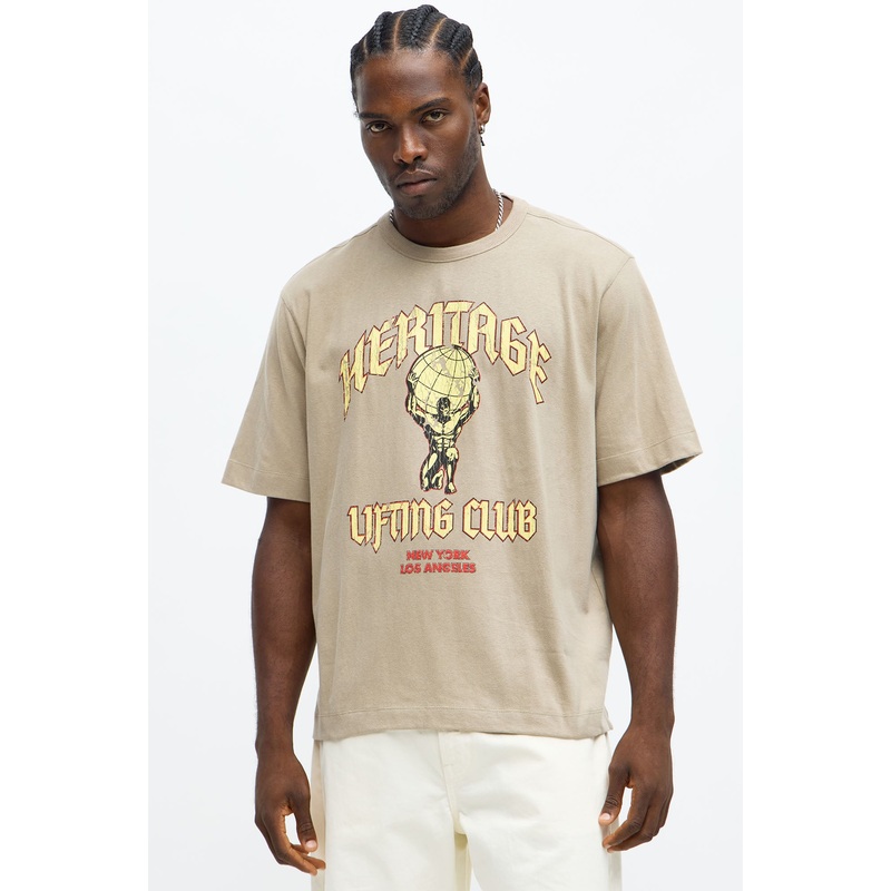Heritage Lifting Club Oversized Short Sleeve Tee – Stone