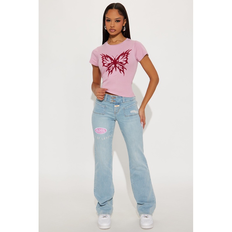 Von Dutch Y2K Low Rise Bootcut Jeans – Light Wash