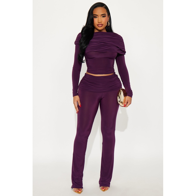 All Wrapped Up Draped Pant Set – Eggplant