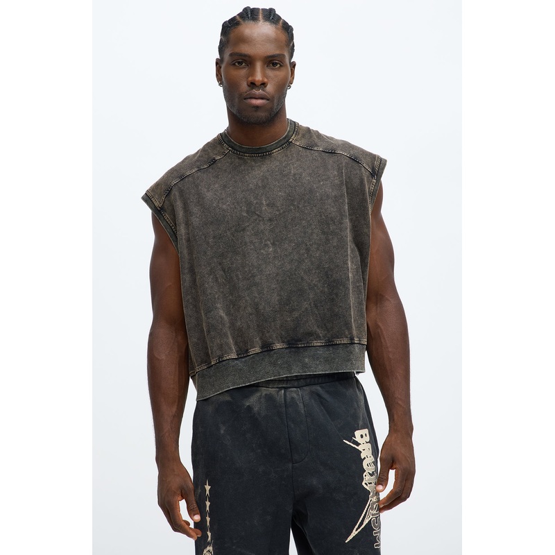 Boxy Washed Up Muscle Tee – Black