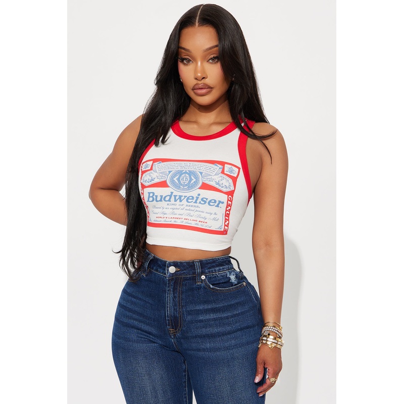 Budweiser Ringer Cropped Tank – White