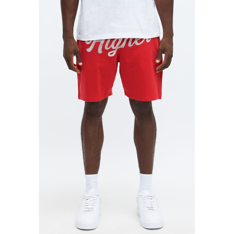 Fly Higher And Grind Rhinestone Sweatshorts – Red