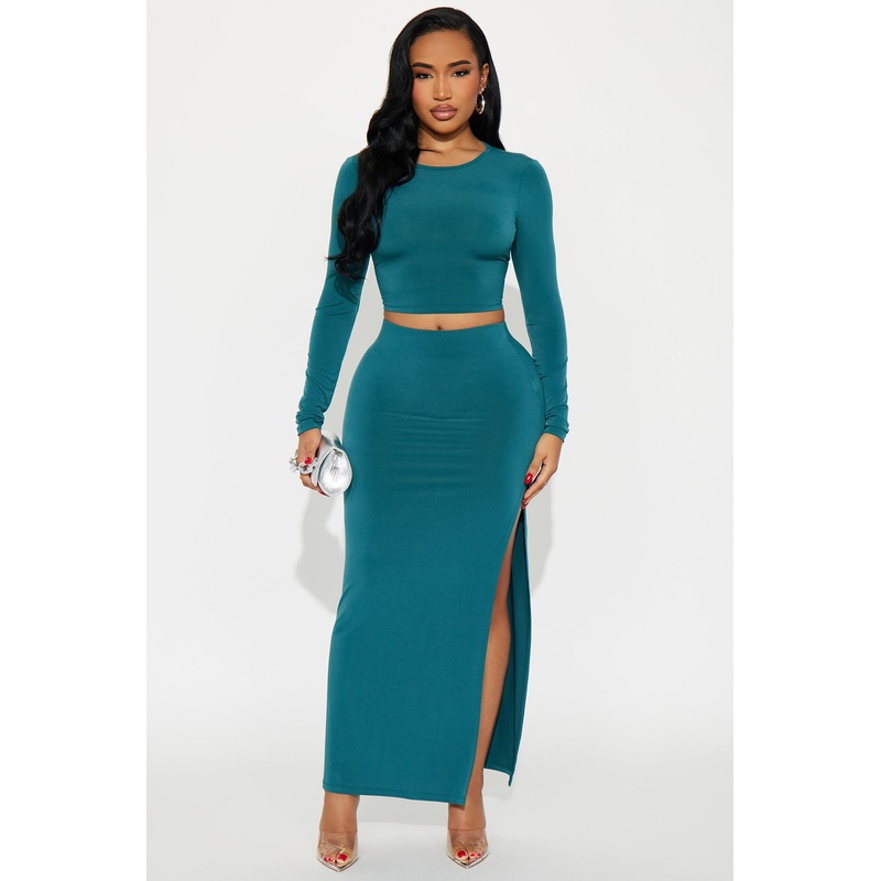 Yareli Long Sleeve Maxi Skirt Set – Hunter Green