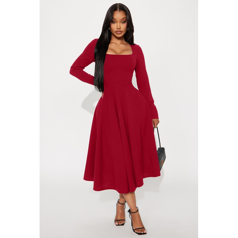 Alena Long Sleeve Midi Dress – Wine