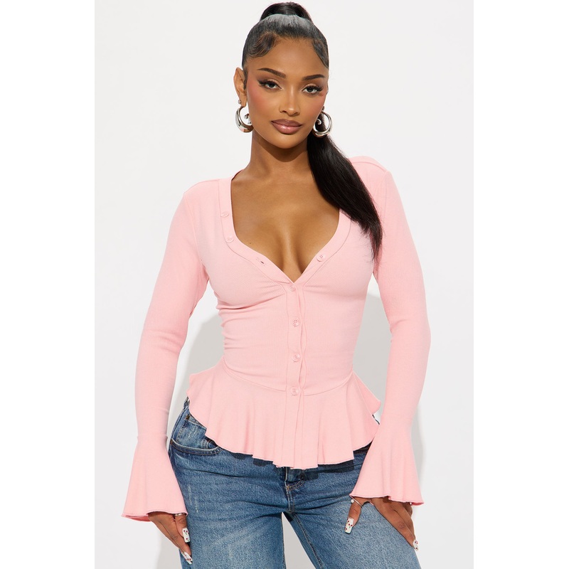 Arrow Long Sleeve Button Up Top – Pink