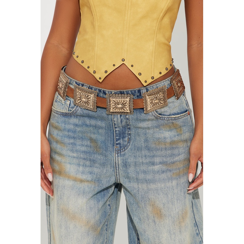 Azure Concho Link Belt – Cognac