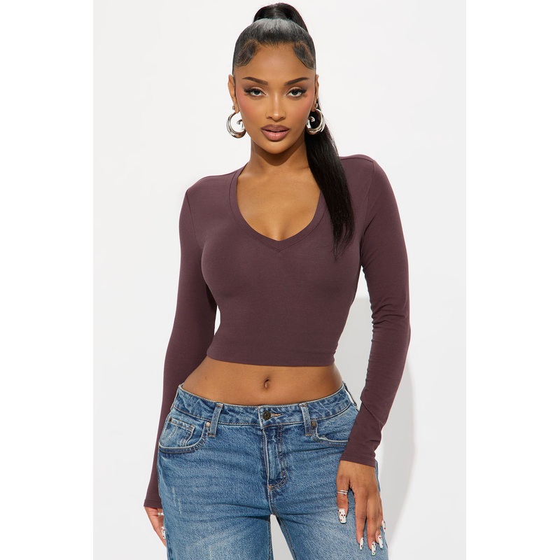 Nara Long Sleeve Top – Dark Brown