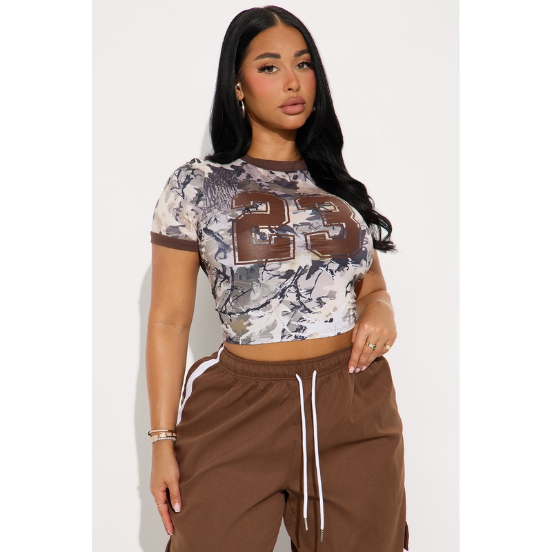 Twenty Three Camo Baby Tee – Brown Combo