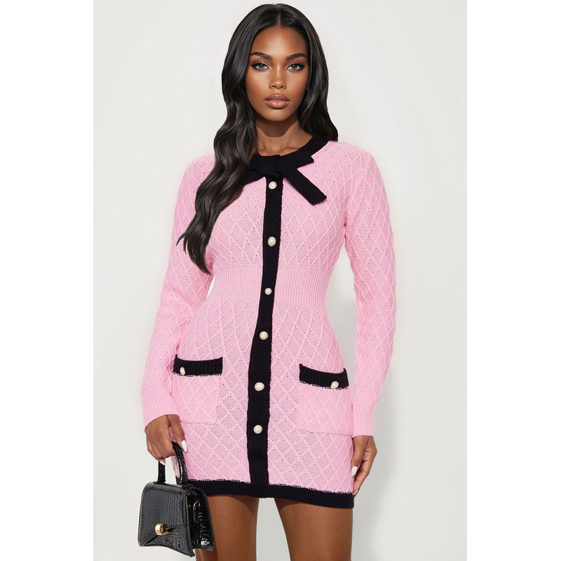 Willa Long Sleeve Sweater Mini Dress – Pink