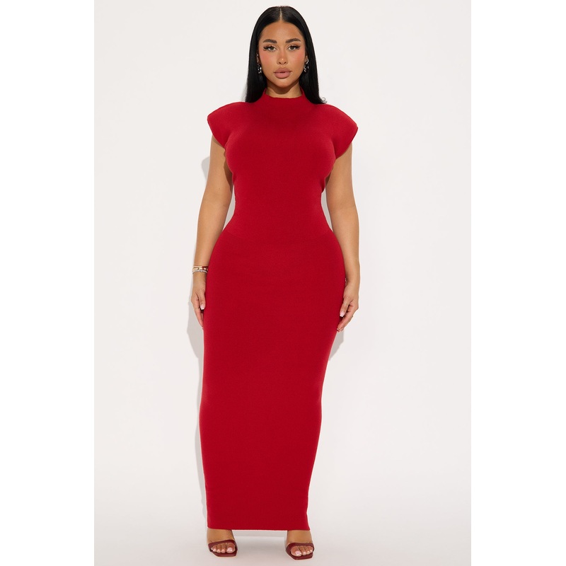 Xaviera Sweater Maxi Dress – Red