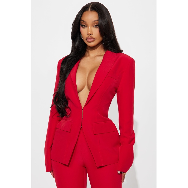 About Her Business Hourglass Blazer – Red