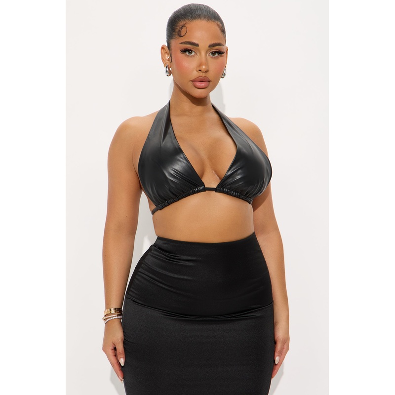 Gigi Faux Leather Halter Top – Black