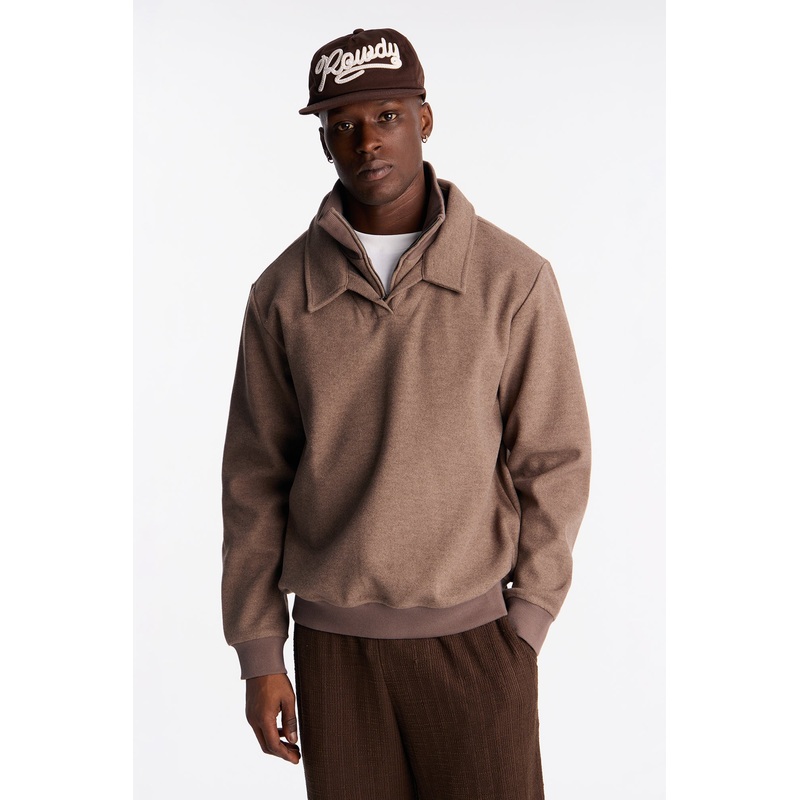 Layered Edit Quarter Zip – Brown