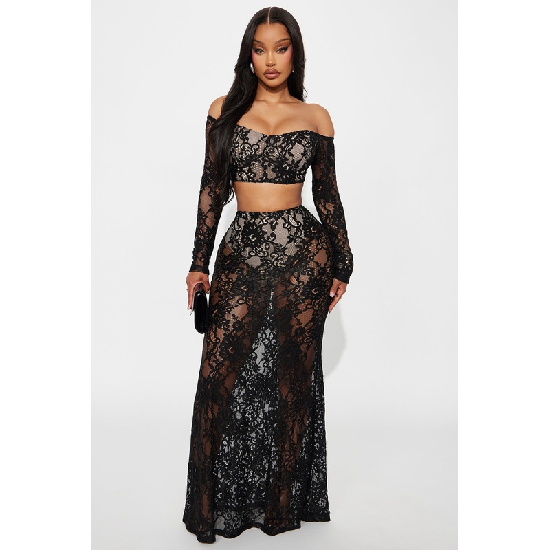 Tempted Tonight Lace Skirt Set – Black