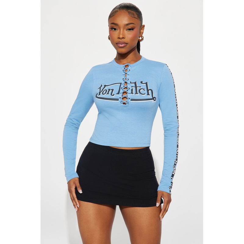Von Dutch Lace Up Top – Blue