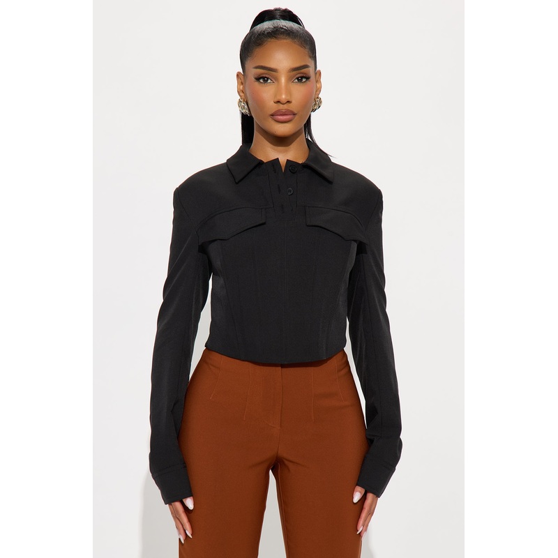 After Hours Shoulder Pads Corset Top – Black