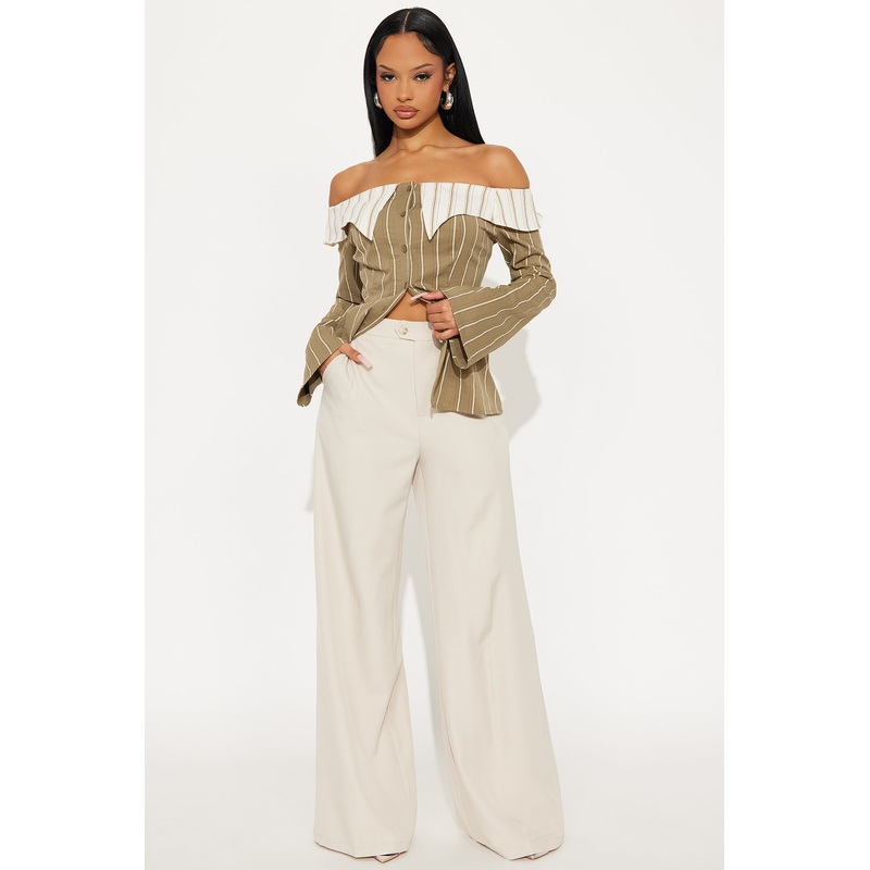 Beatrice Hardware Wide Leg Trouser Pant 33 – Stone