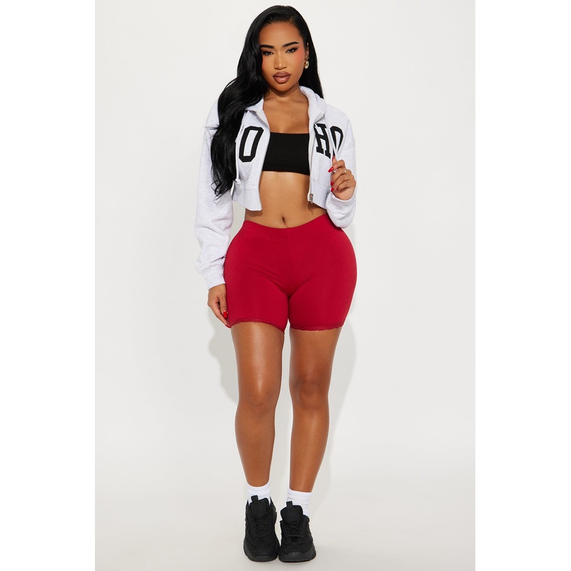 Camille Lace Trim Biker Short – Red
